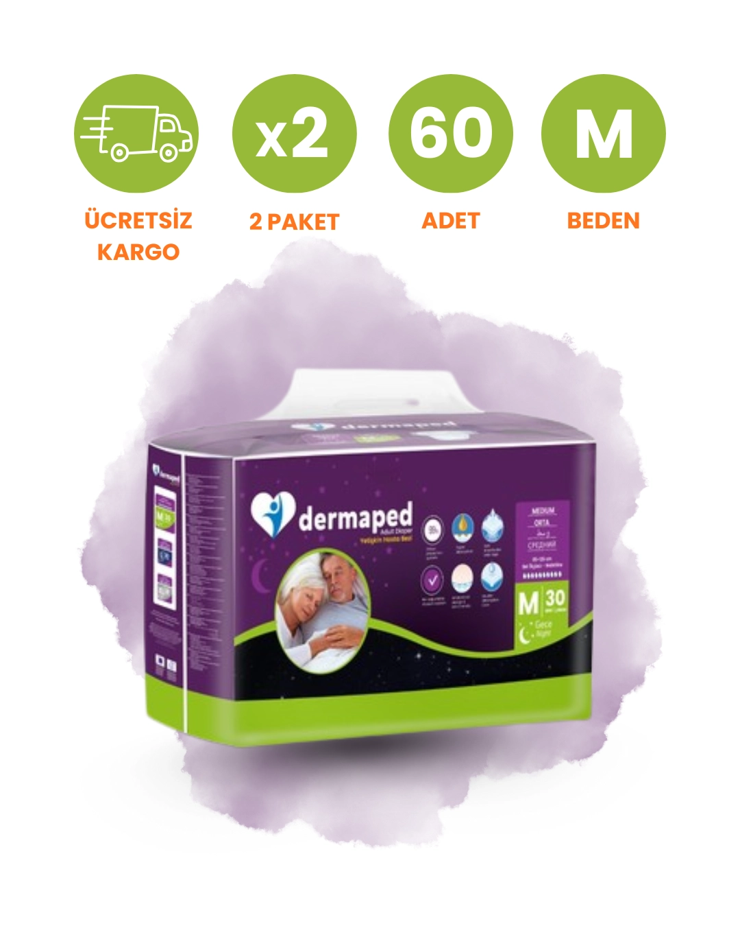 Dermaped Gece Bel Bantlı Hasta Bezi (M) 60 Adet