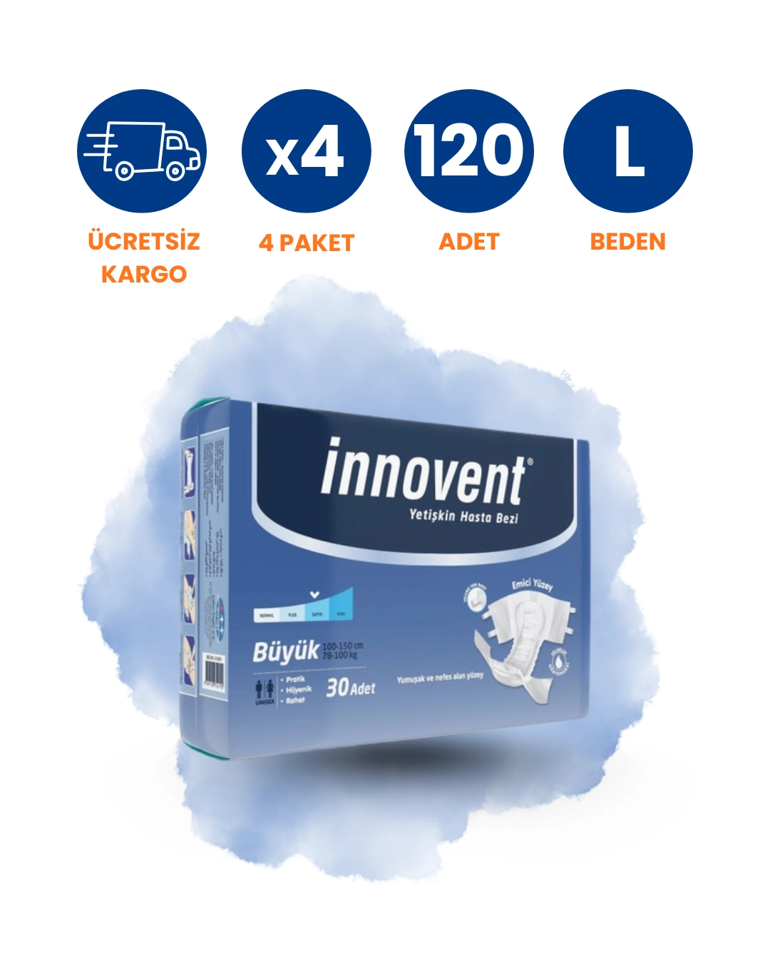 Innovent Bel Bantlı Hasta Bezi (L) 120 Adet
