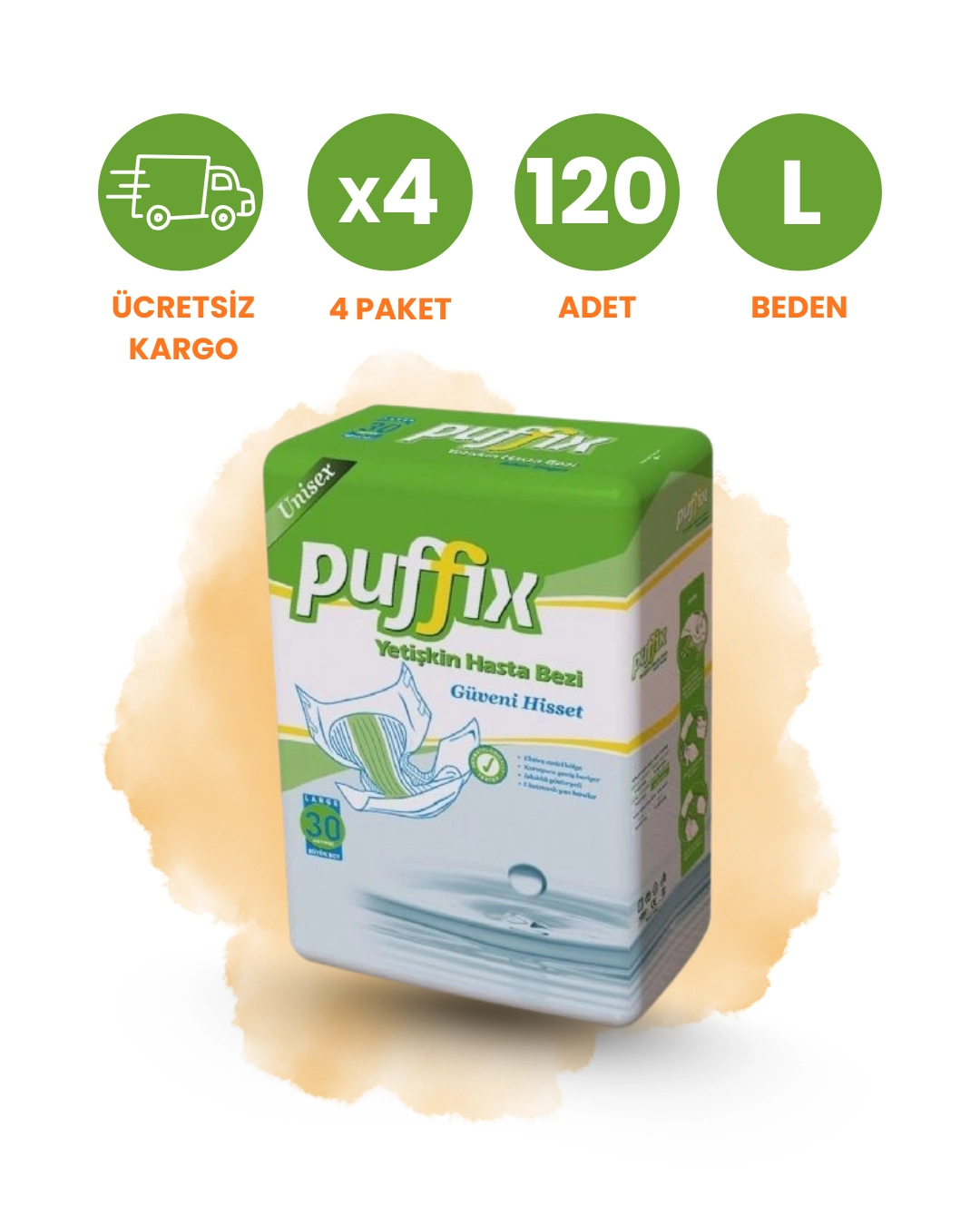 Puffix Süper Emici Bel Bantlı Hasta Bezi (L) 120 Adet