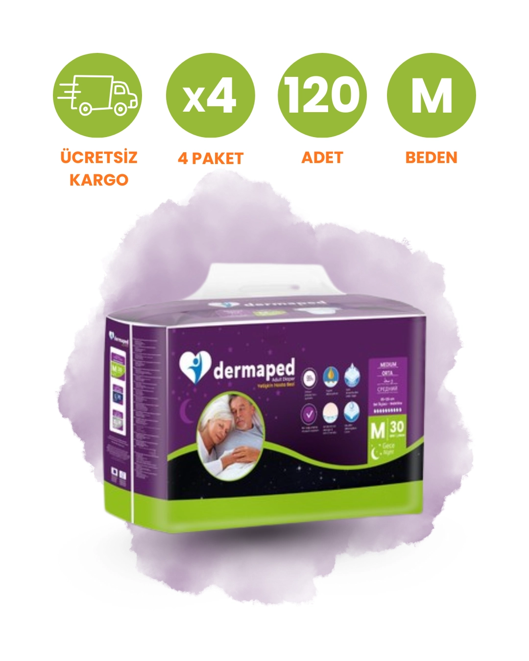 Dermaped Gece Bel Bantlı Hasta Bezi (M) 120 Adet