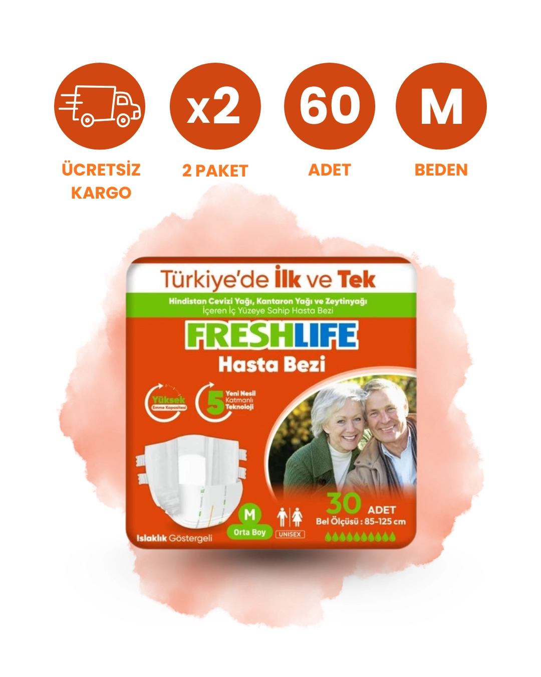 Freshlife Bel Bantlı Hasta Bezi (M) 60 Adet