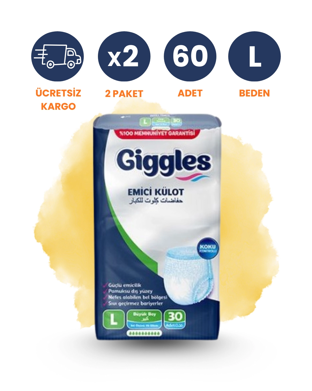 Giggles Emici Külot Hasta Bezi (L) Large 60 Adet