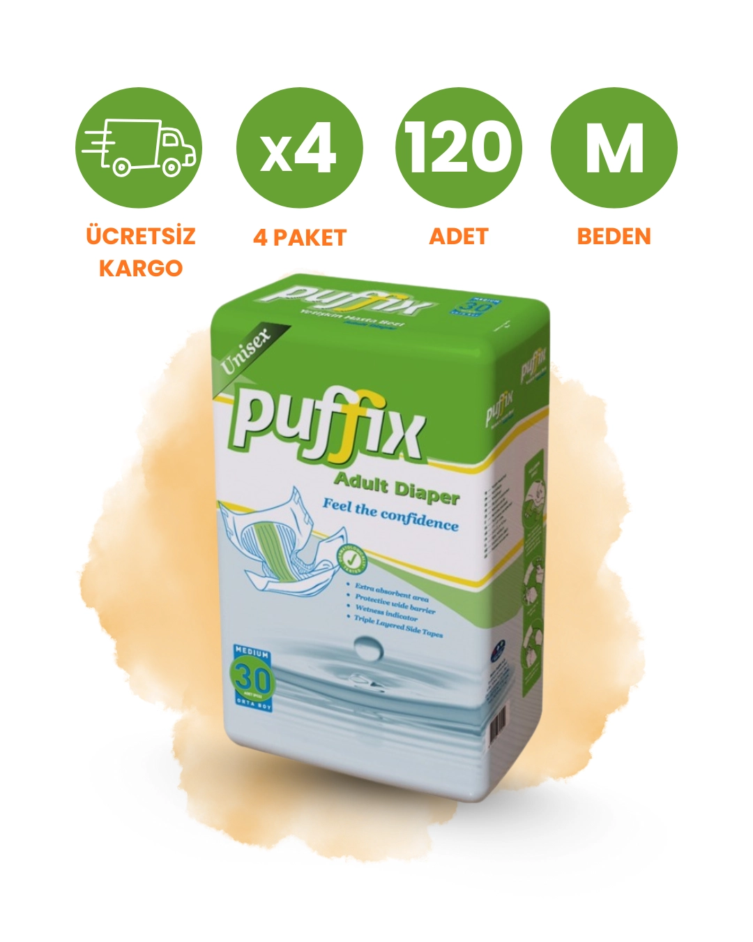 Puffix Süper Emici Bel Bantlı Hasta Bezi (M) 120 Adet