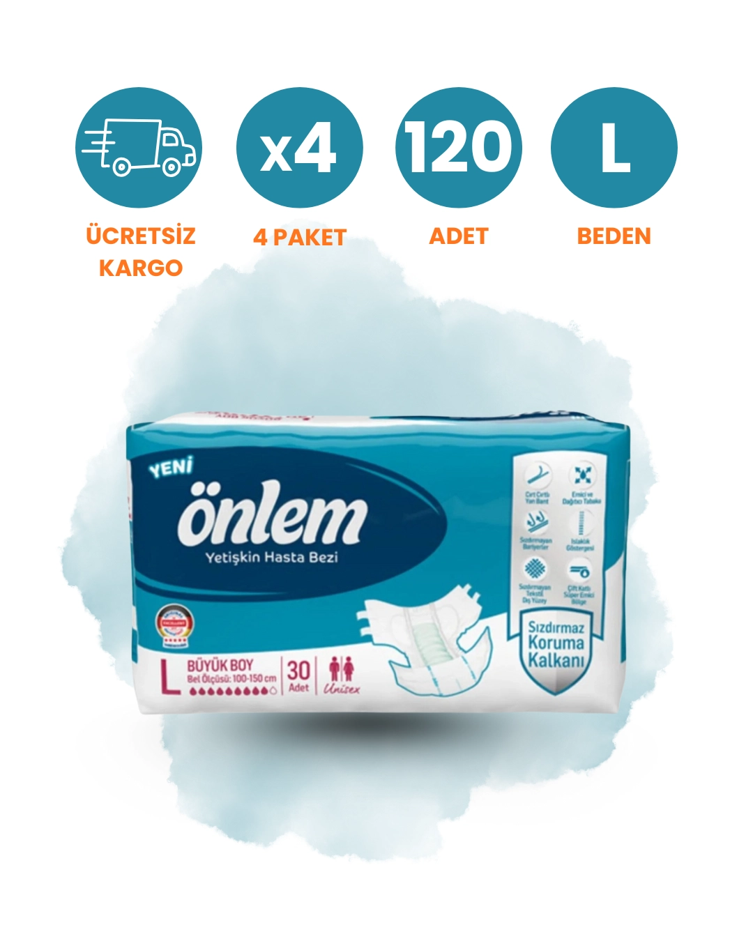 Önlem Bel Bantlı Hasta Bezi (L) 120 Adet