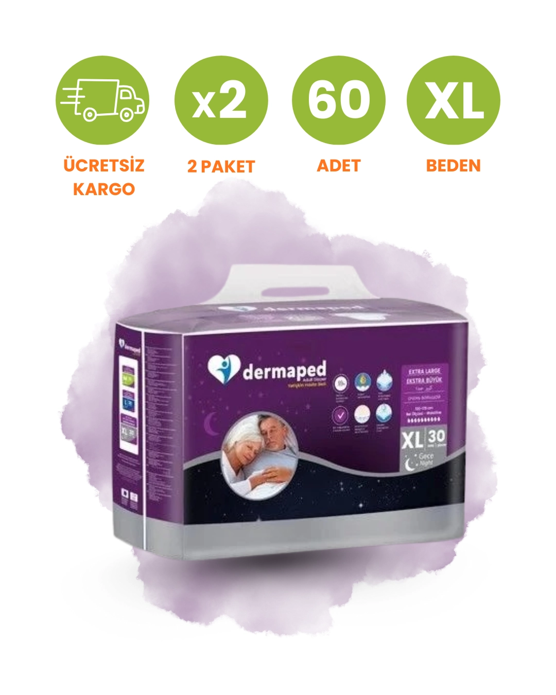 Dermaped Gece Bel Bantlı Hasta Bezi (XL) 60 Adet