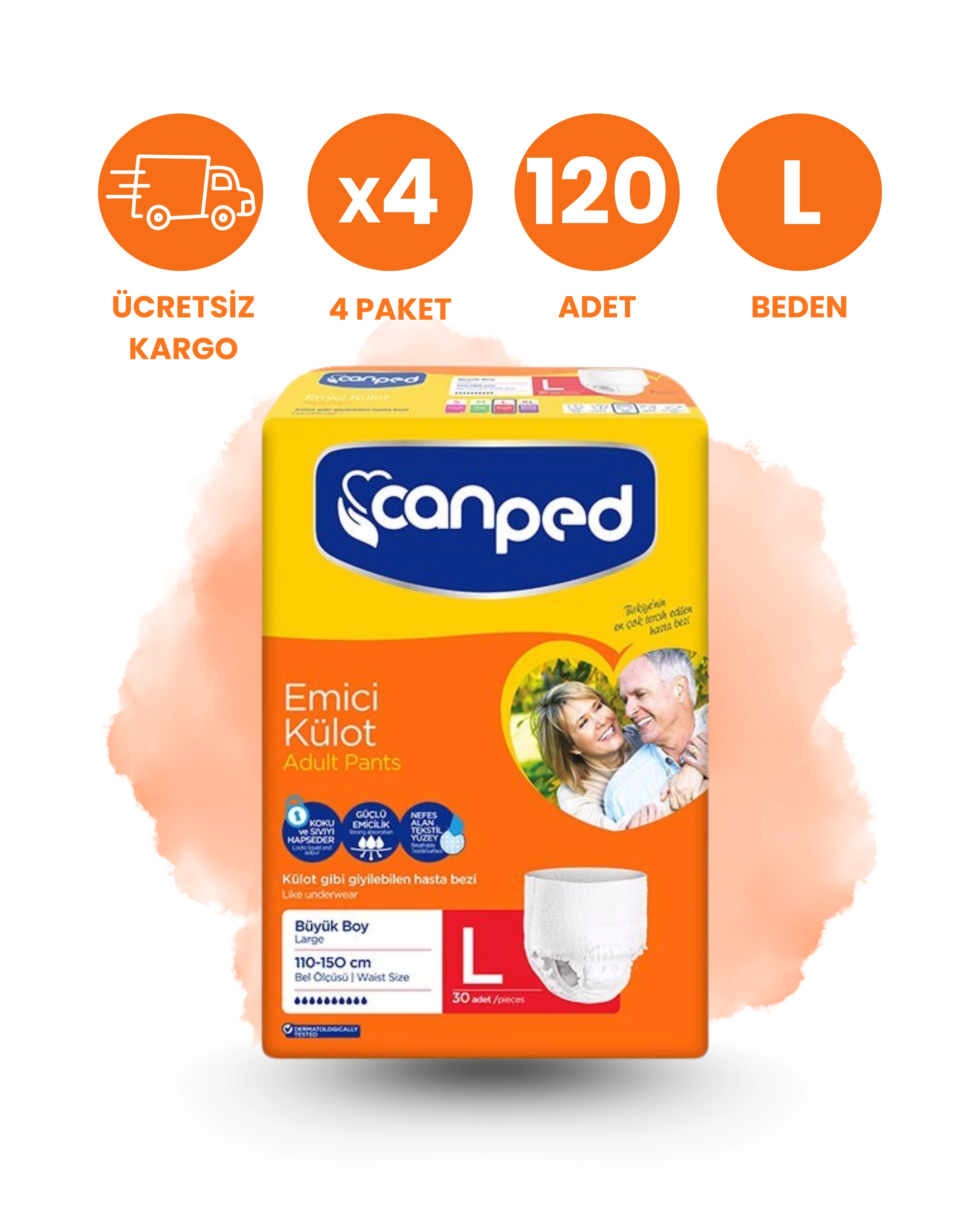 Canped Emici Külot Yetişkin Bezi (L) 120 Adet
