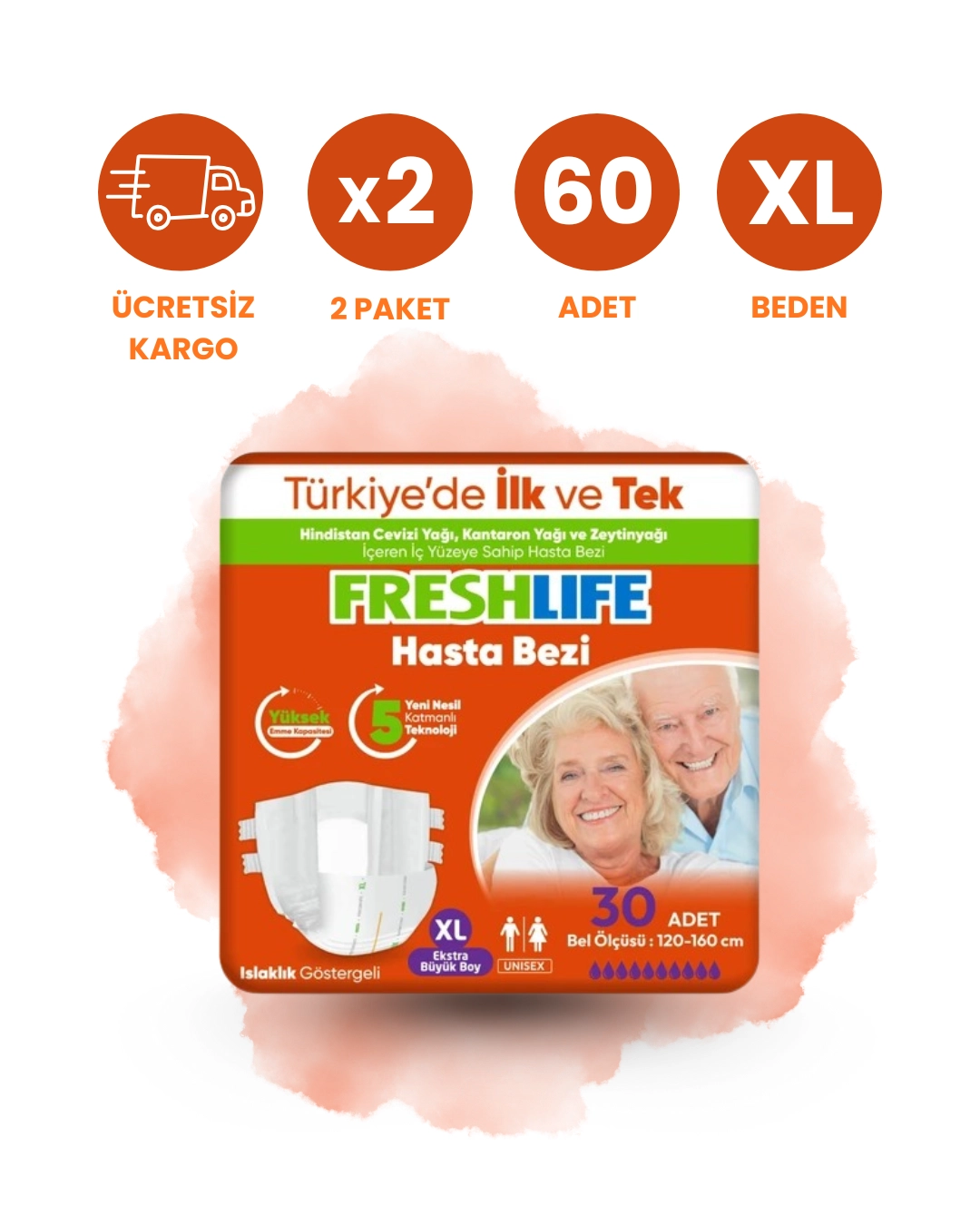 Freshlife Bel Bantlı Hasta Bezi (XL) 60 Adet
