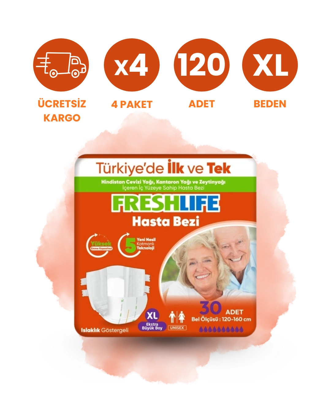 Freshlife Bel Bantlı Hasta Bezi (XL) 120 Adet
