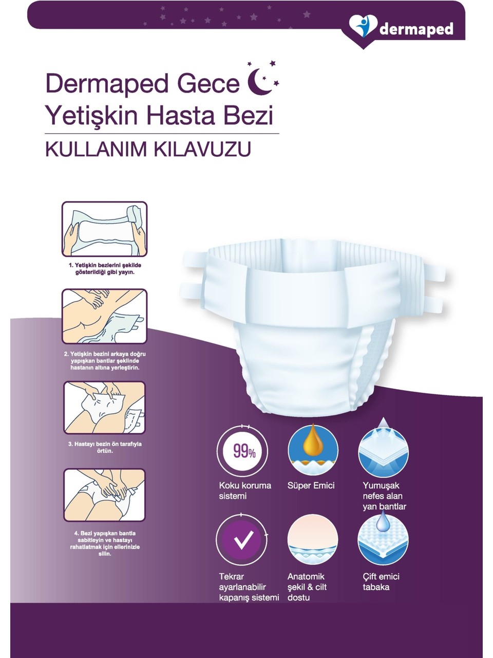 DERMAPED Gece (XL) 120 Adet Bel Bantlı Yetişkin Hasta Bezi