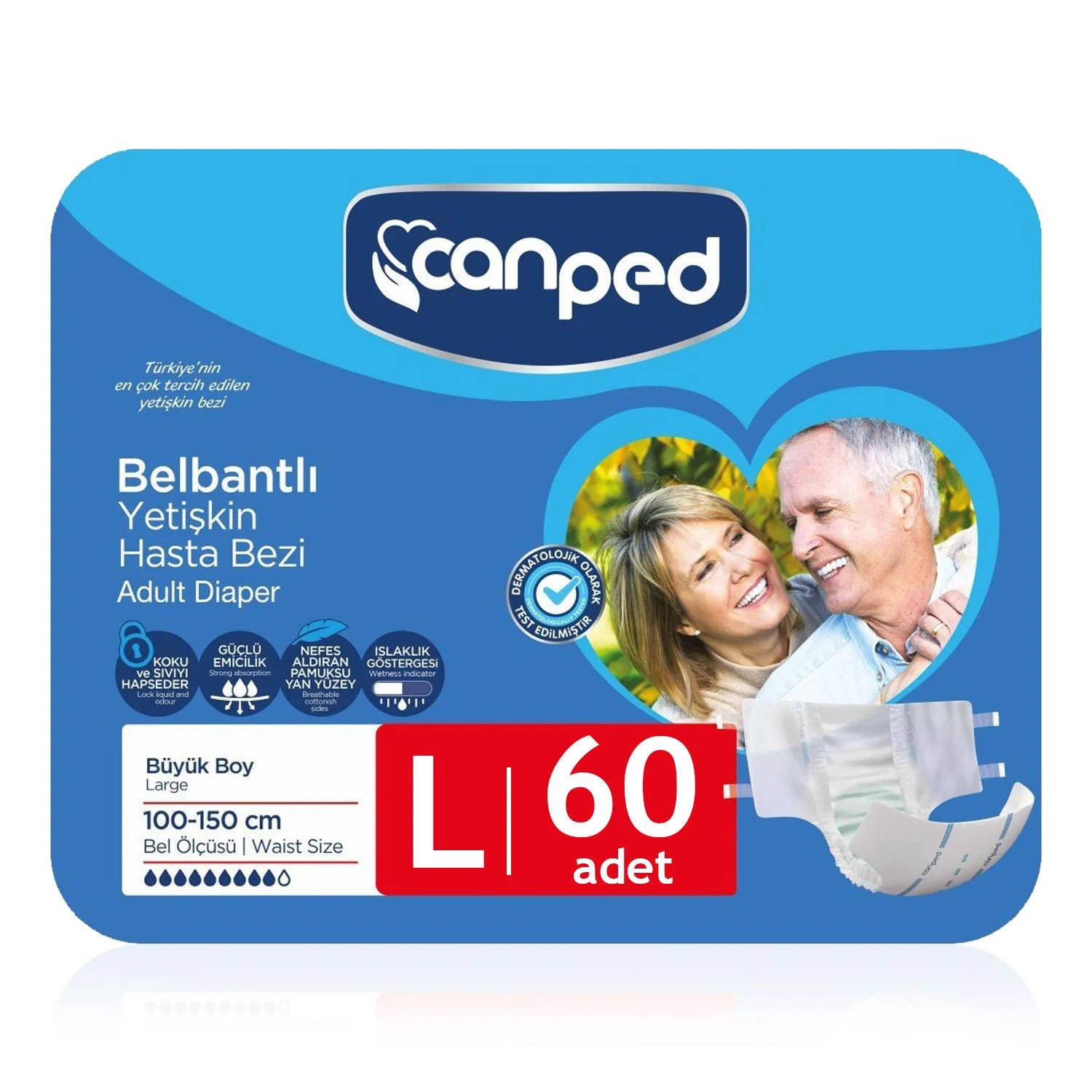 Canped Tekstil Yüzey Bel Bantlı Hasta Bezi (L) 60 Adet