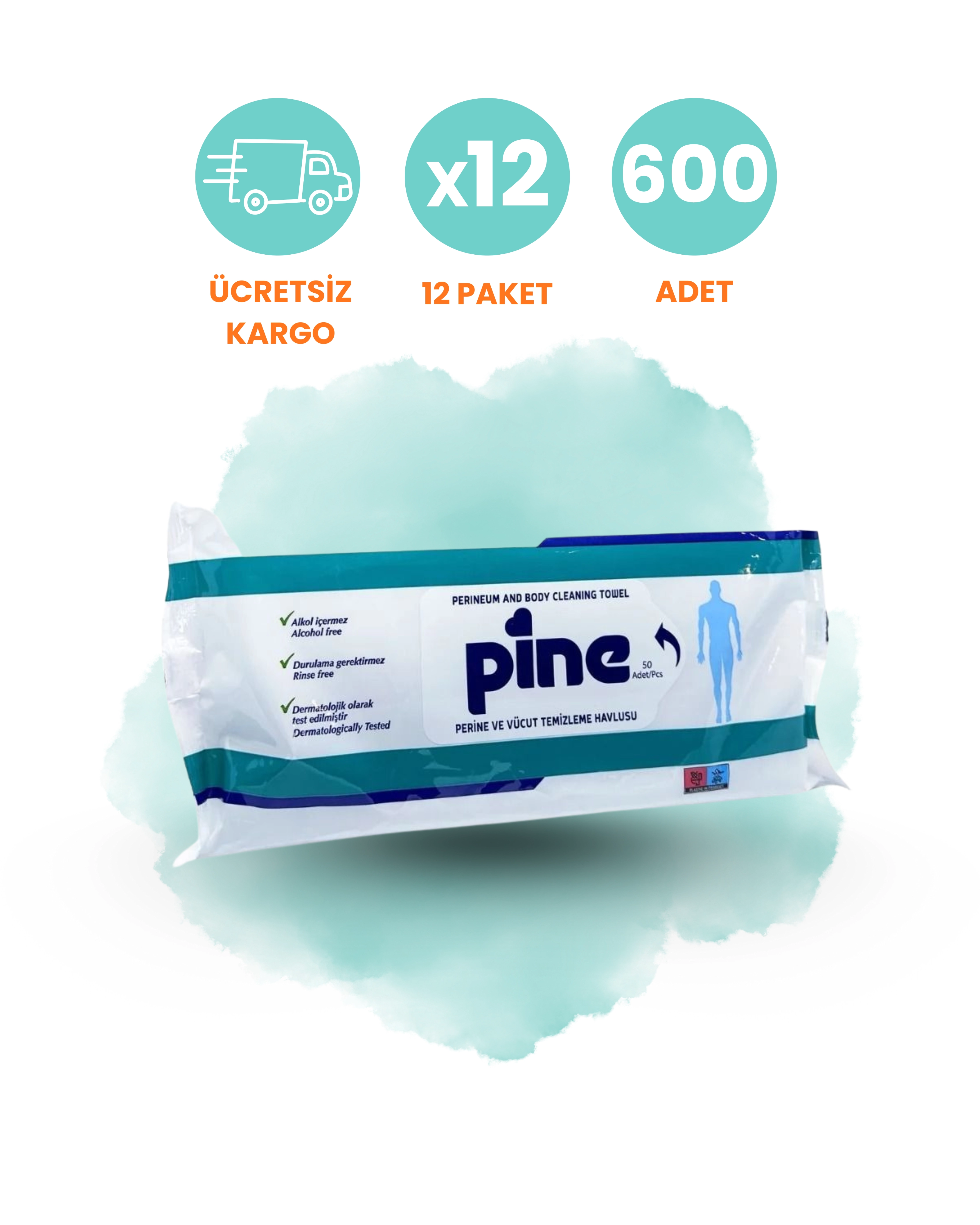Pine Vücut Temizleme ve Perine Islak Havlu 50x12 (600 Yaprak)